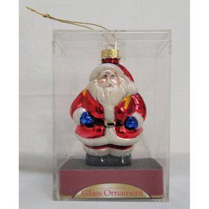 Vintage Glittery SANTA CLAUS Glass Christmas Ornament 4" in Acrylic Case